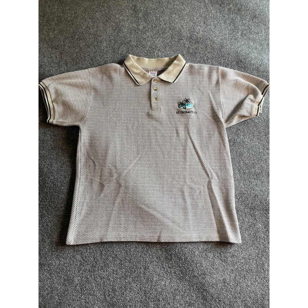 Hands Heavy Weight Mens St‎ Thomas VI Embroidered Cotton Polo Shirt Tan Large